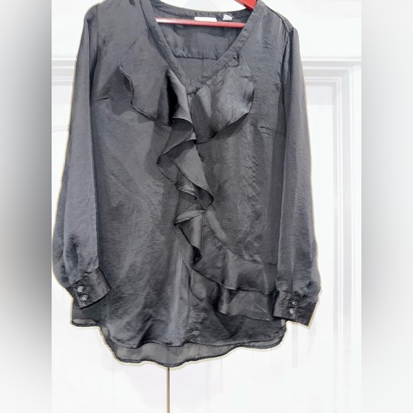 New York & Company Tops - New York & Company Black Ruffle Blouse Long Sleeve V-Neck Size Large